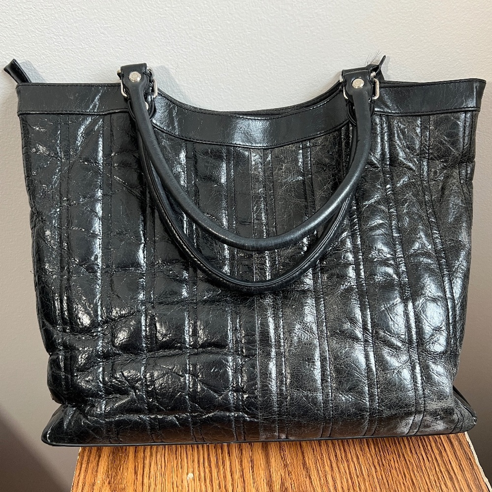 Franklin Covey Black Leather Tote Handbag View 4